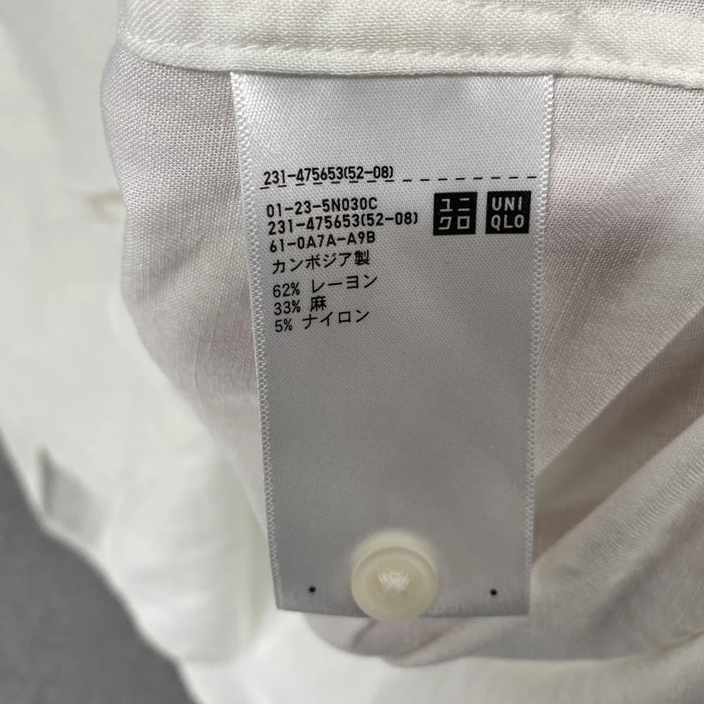 Uniqlo Linen Top Womens Medium Button Up Minimalist Capsule Collarless White - Picture 7 of 12